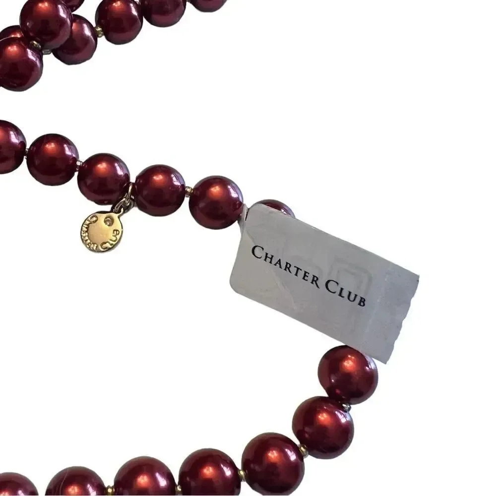 Charter Club Gold-Tone Imitation Pearl Long Strand Necklace Red New